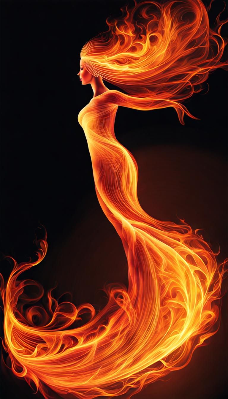 Fiery Woman Silhouette: Abstract Splash Art