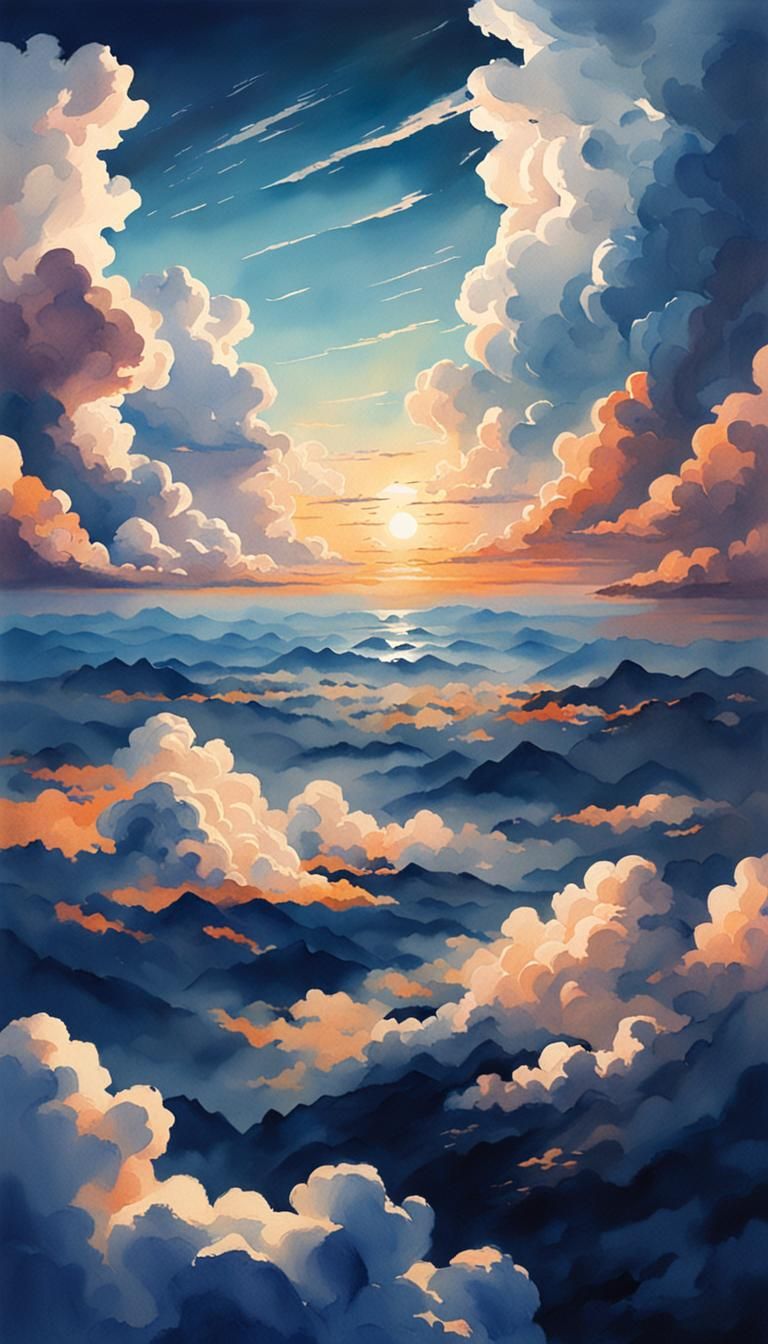 Afternoon Above Clouds: Watercolor Matte Painting
