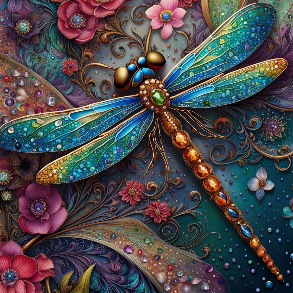 Floral jeweled dragonfly.  by @Floraaplus