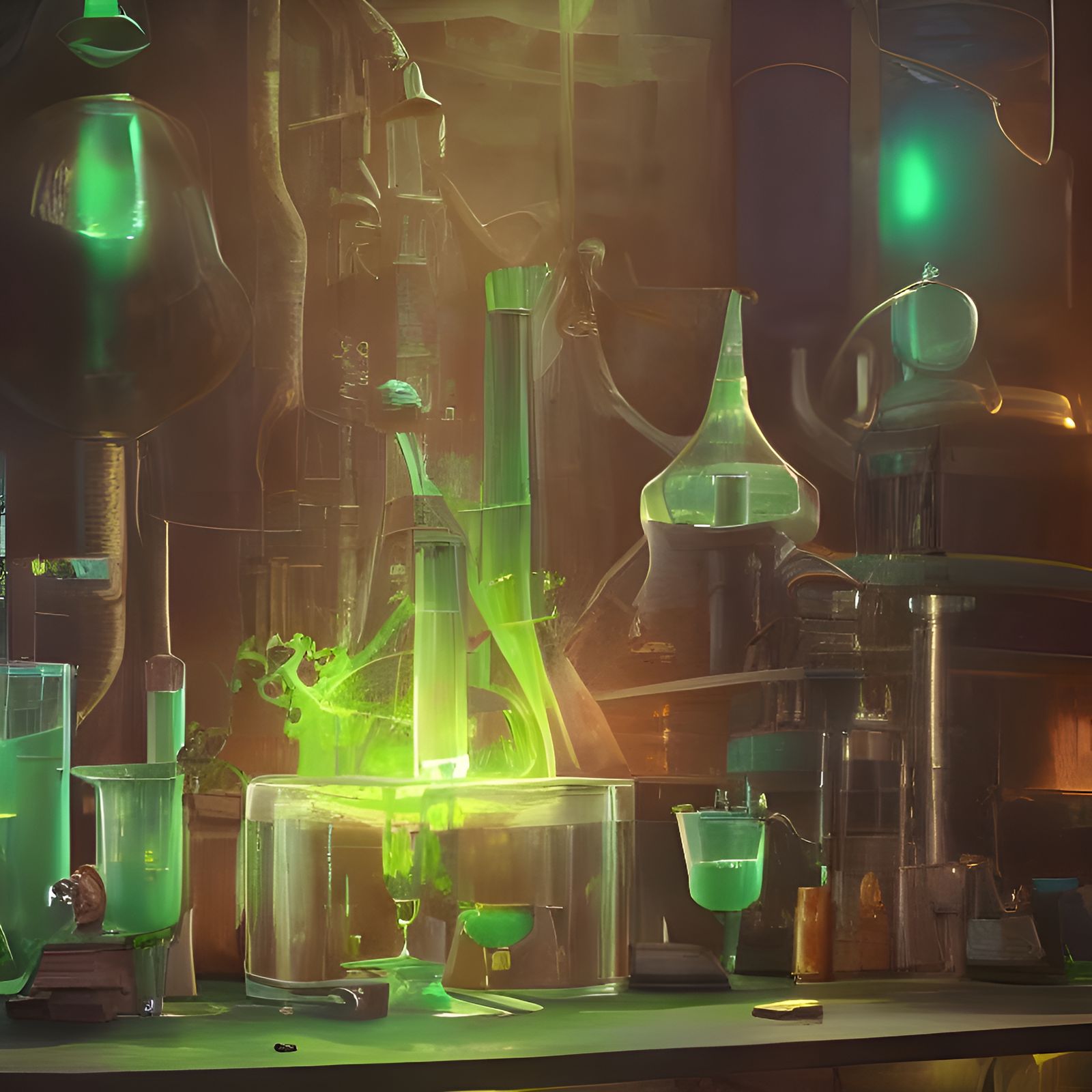 an erlenmeyer, measuring cylender and beakers and a bunsen burner with