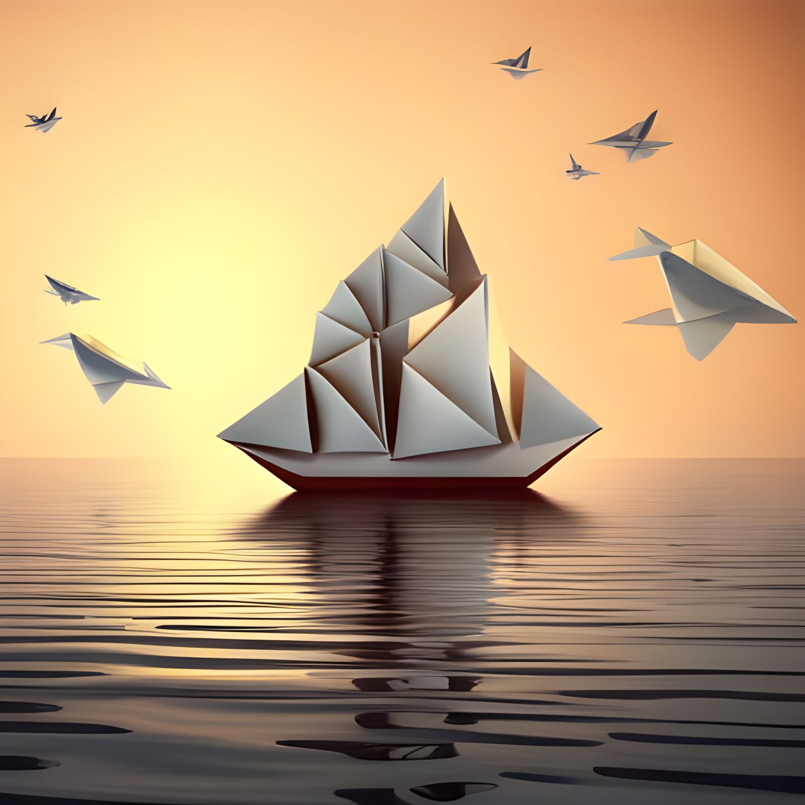 Origami Ship with origami seagulls :squark:  by @CatFriend