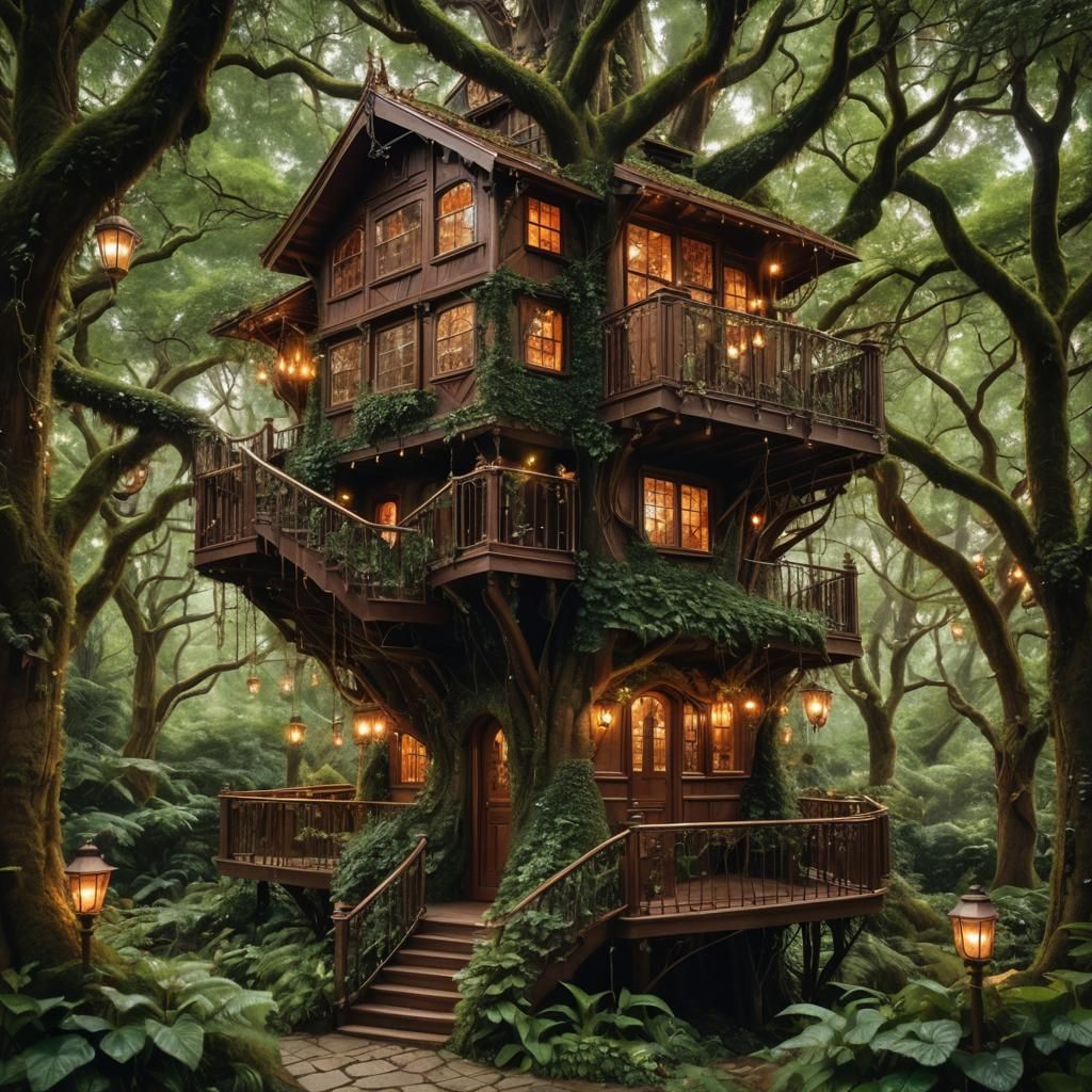 Lavish mossy treehouse  by @VolcanoKatze