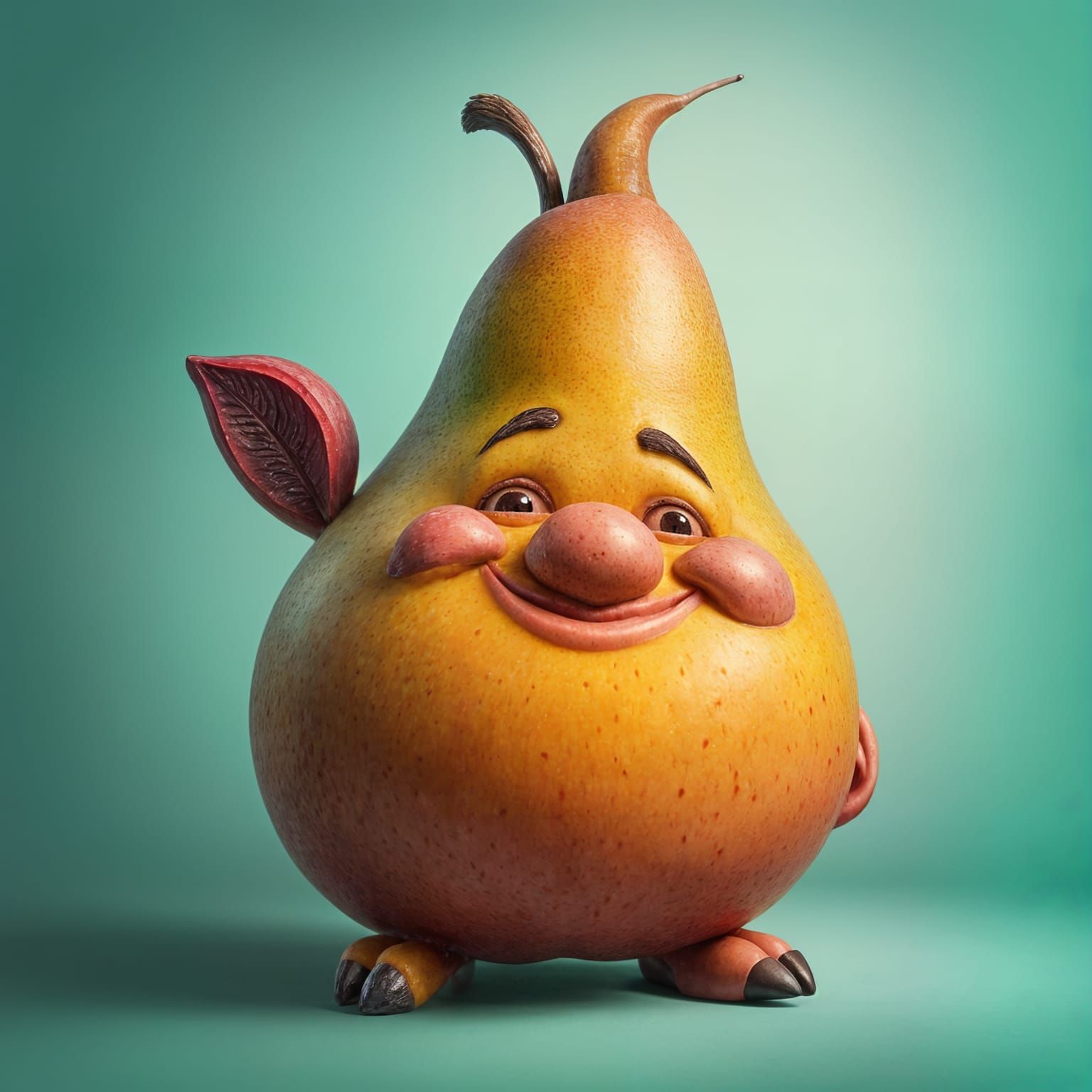 Funny gnome in the form of a big juicy pear. High detail. Super-realism. Humor.  by @Shuttleskipper