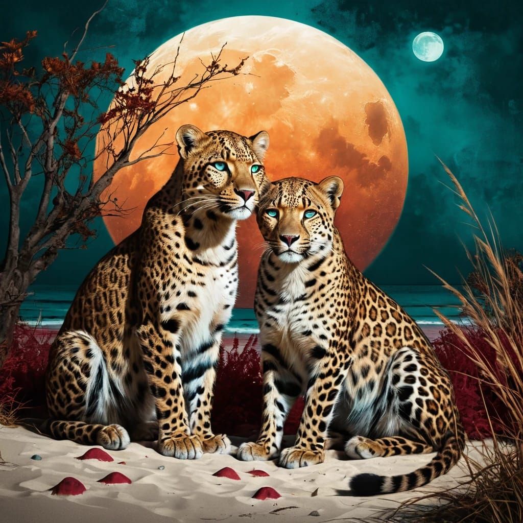 Leopards are cuddled together