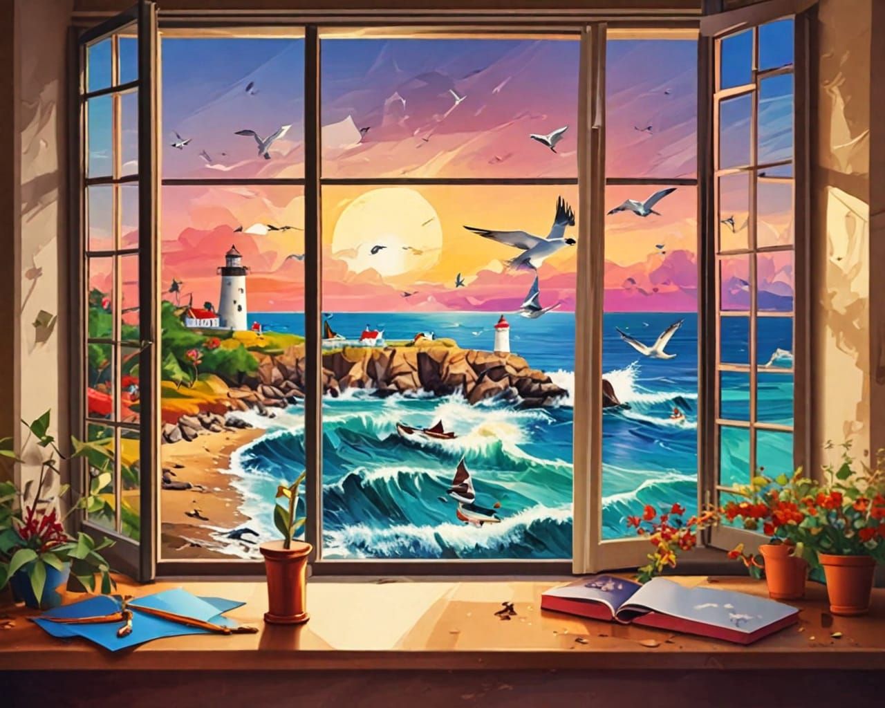 Lighthouse. Abstract scene.