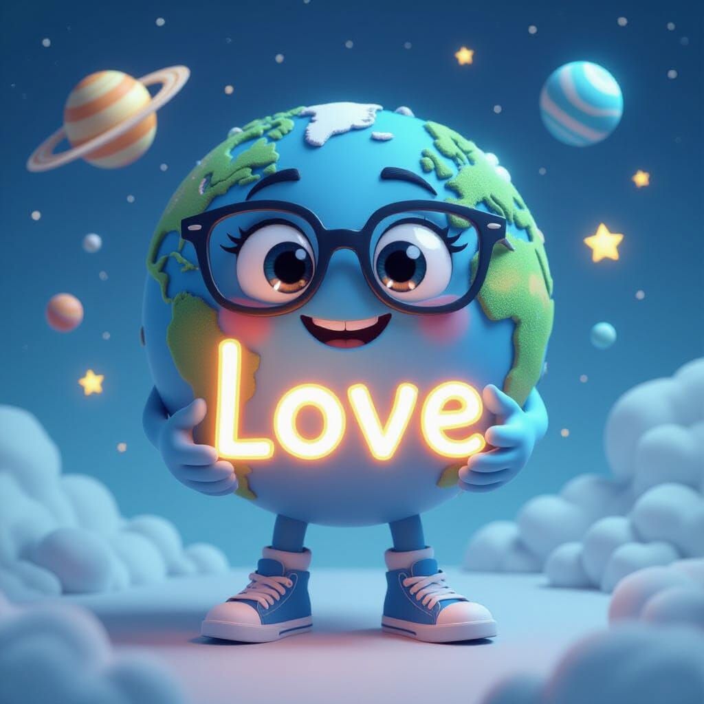 Smiling Earth with Love in Pixar 3D Animation