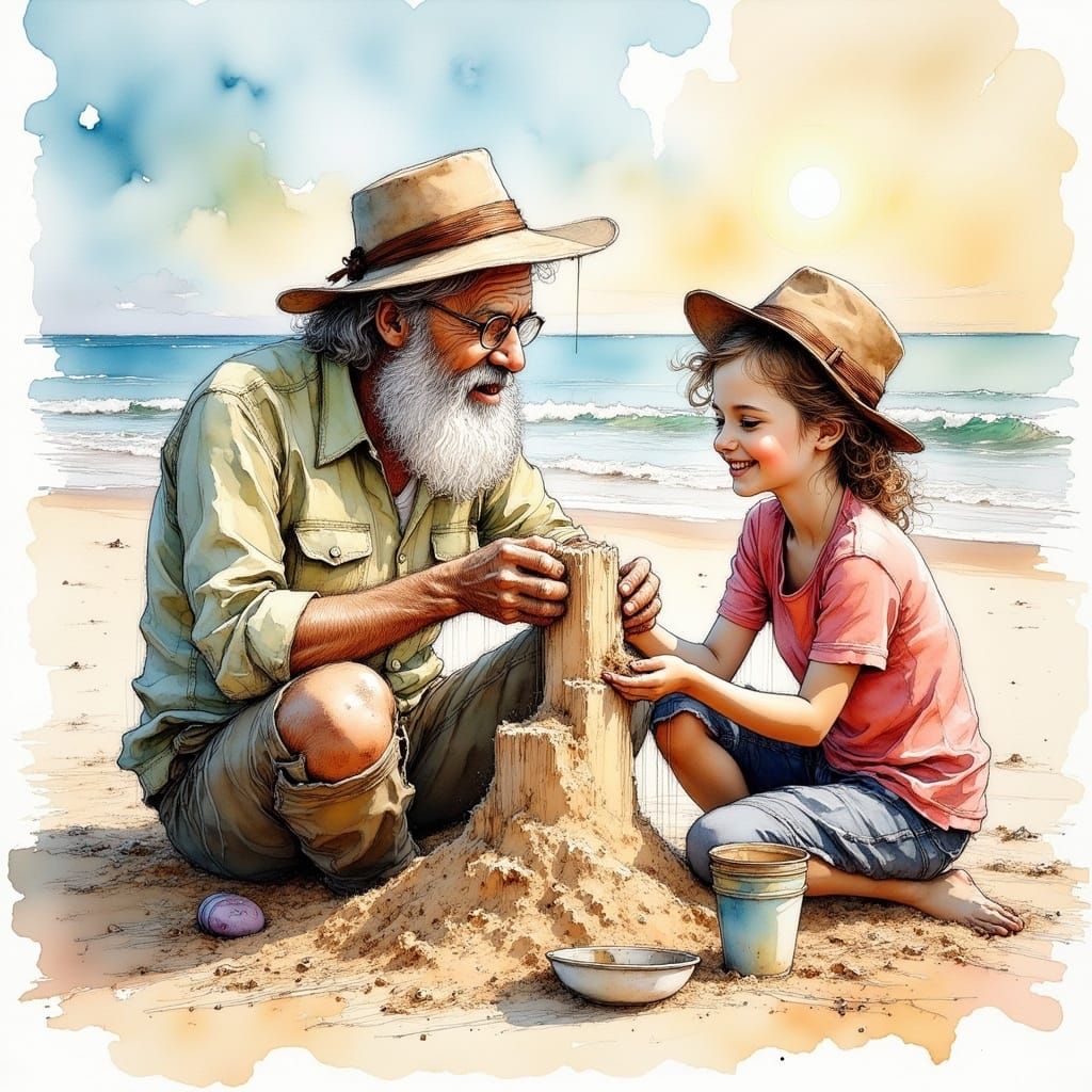 Building a Sandcastle with Grandpa  by @A Secret McDaniel