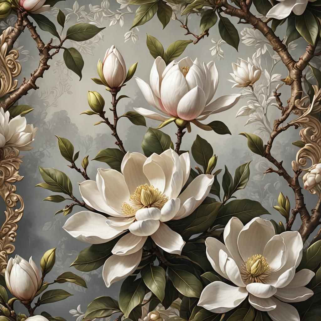 Magnolia Bud and Flower Digital Painting