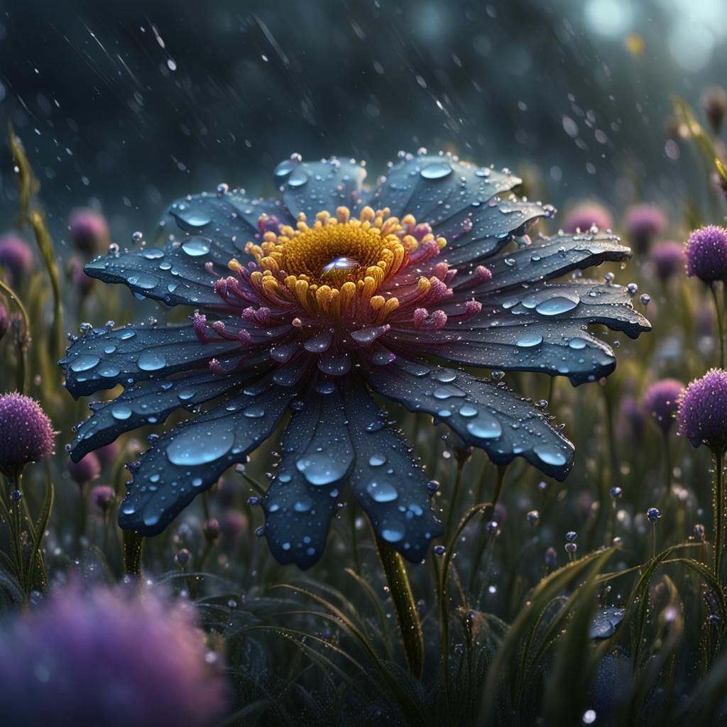 a beautiful wild flower covered with morning dew