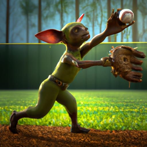 Yoda catching a baseball