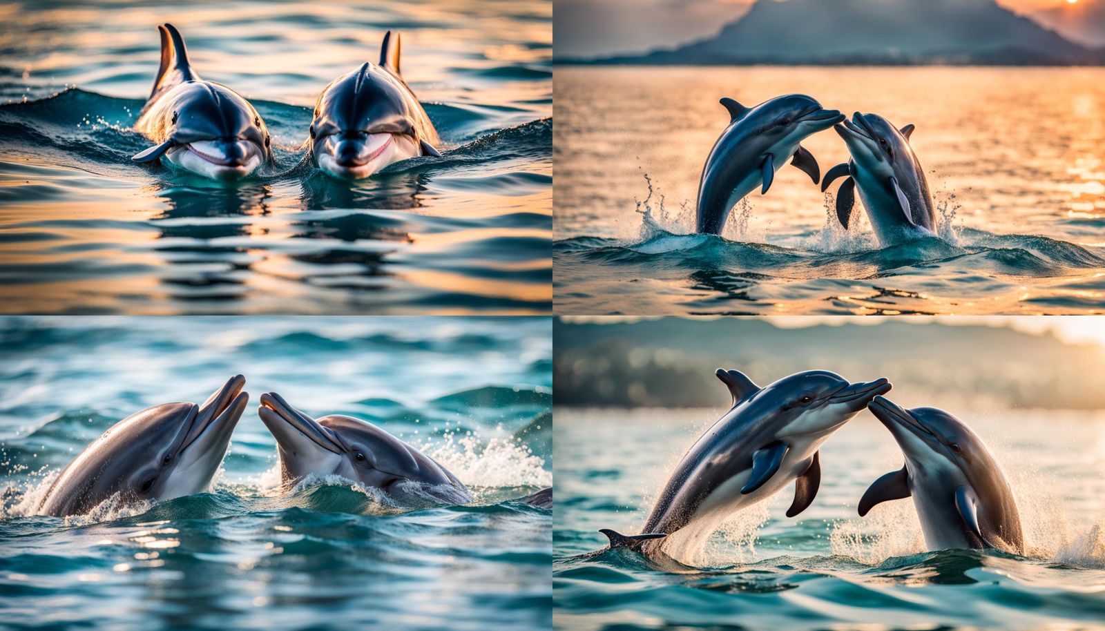 Ocean. Two dolphins came up from the water