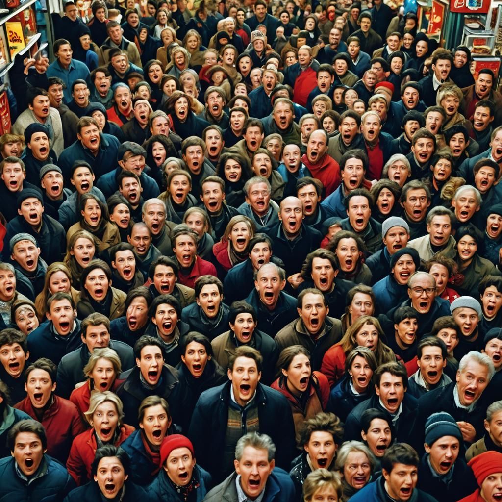 Black Friday Chaos: Frantic Shopper Portrait