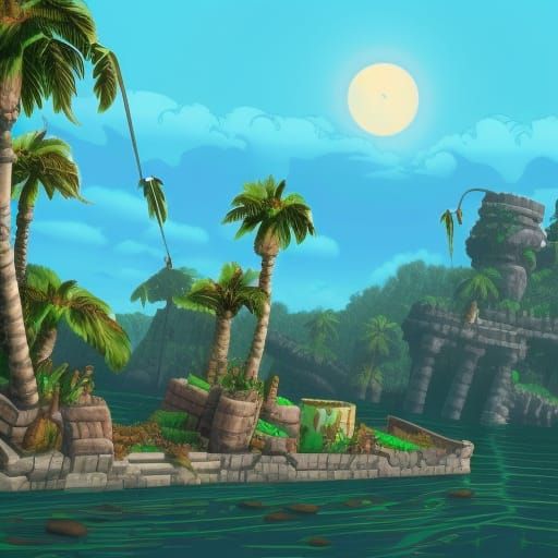 video game turtles but in the style of Castlevania on island...