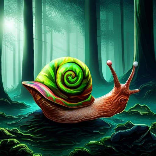 enchanted green forest neon epic  snail