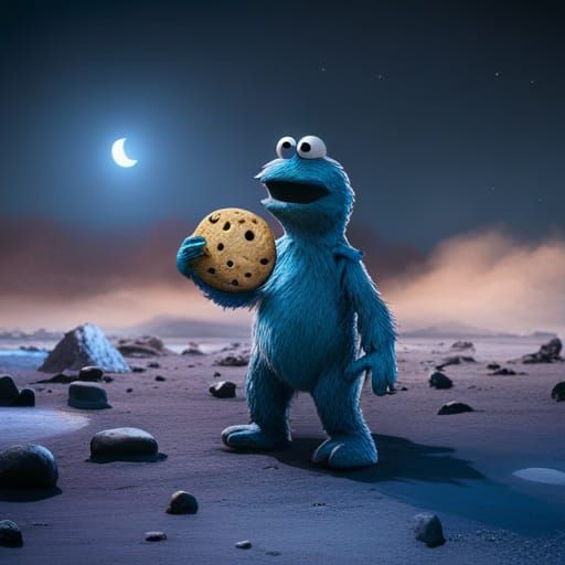 The Cookie monster makes it's first steps on the moon