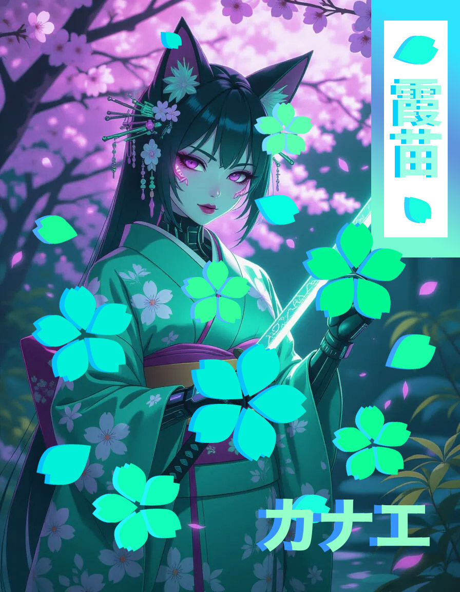 Aqua Cyberpunk Kitsune 霞苗