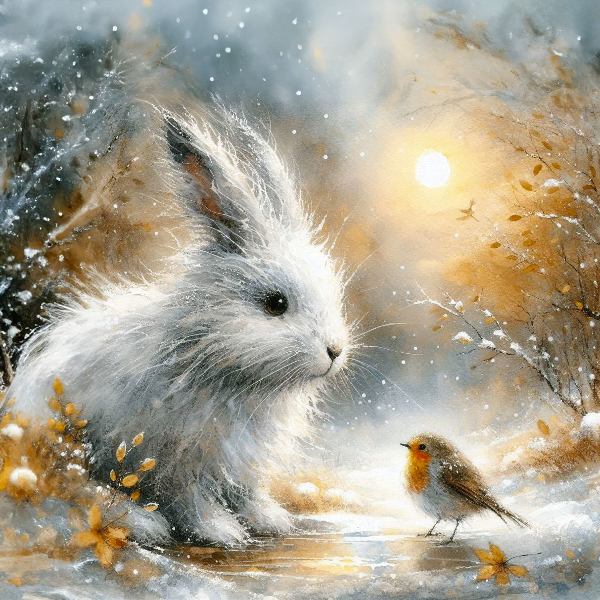 Winter Hare & Robin