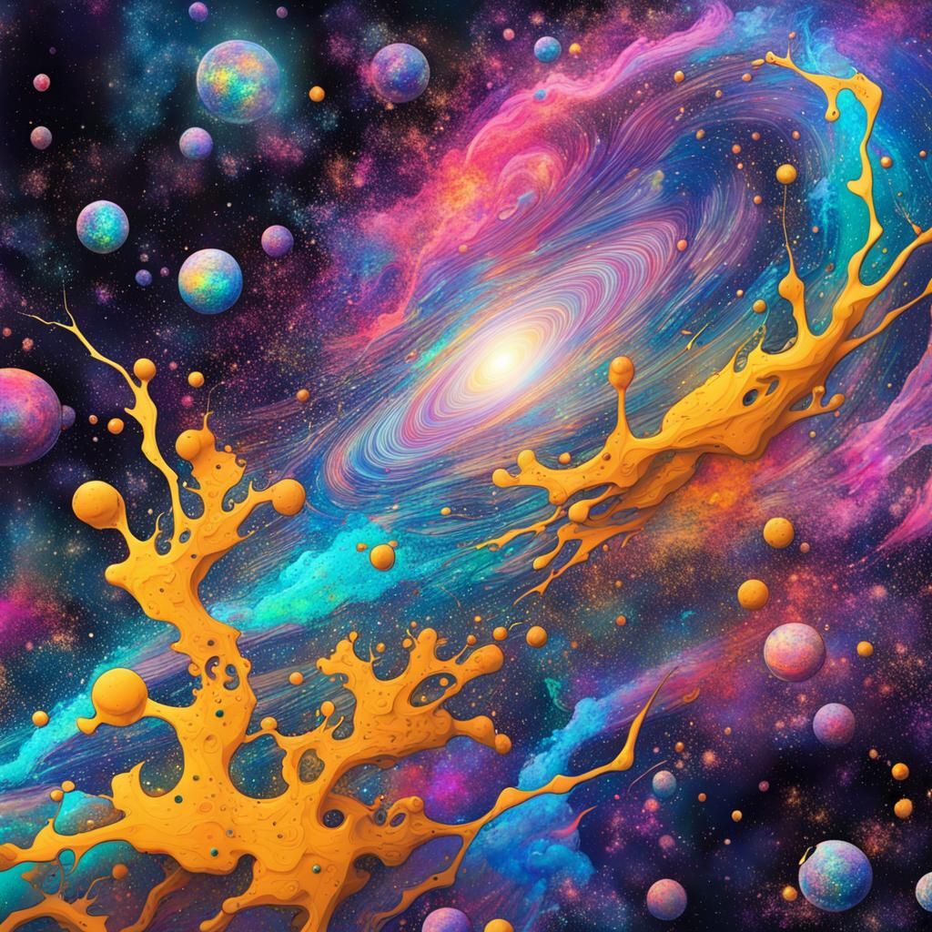 ink splatter art of a cosmic galaxy 8k resolution holographic astral