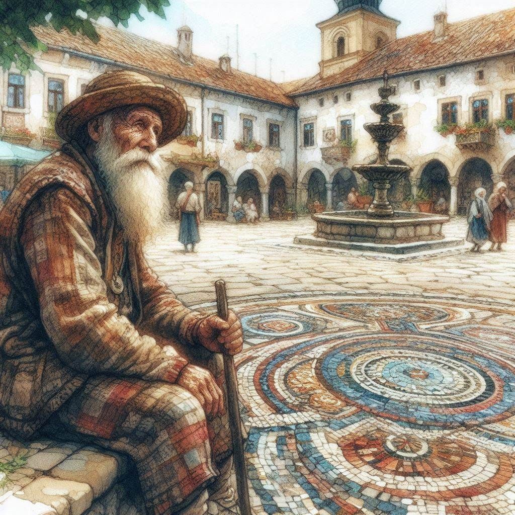 Old wanderer in medieval town  by @Appache