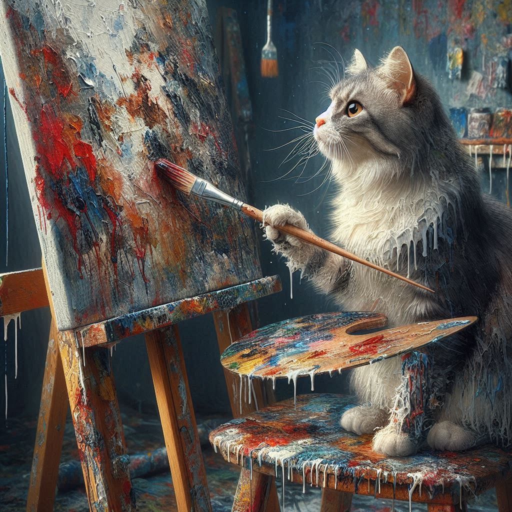 Cat Painting a Self Portrait, 3