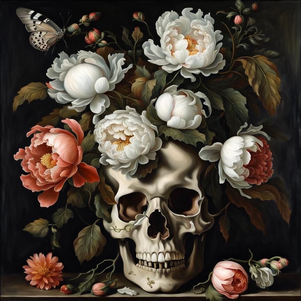 Skull Vase With Flowers