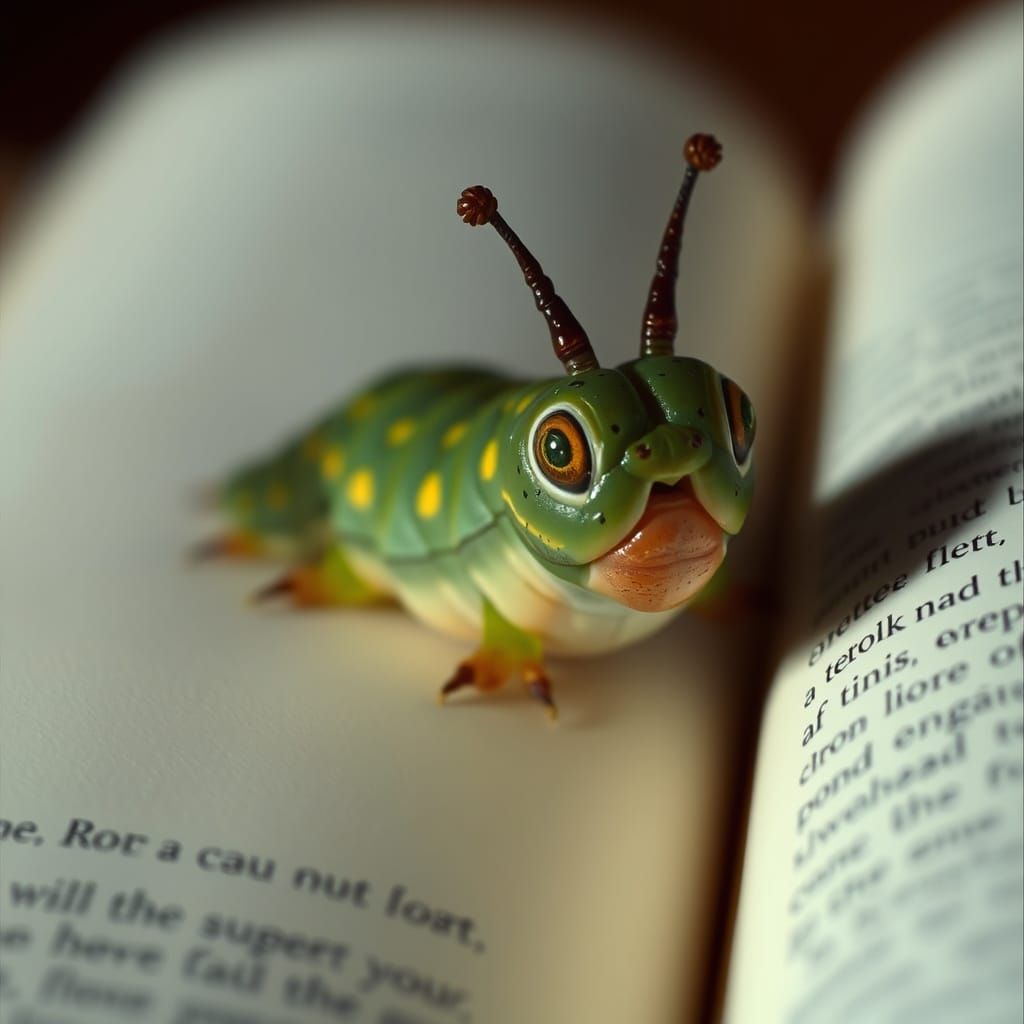 Excited Caterpillar Bookmark in Cinematic Film Still