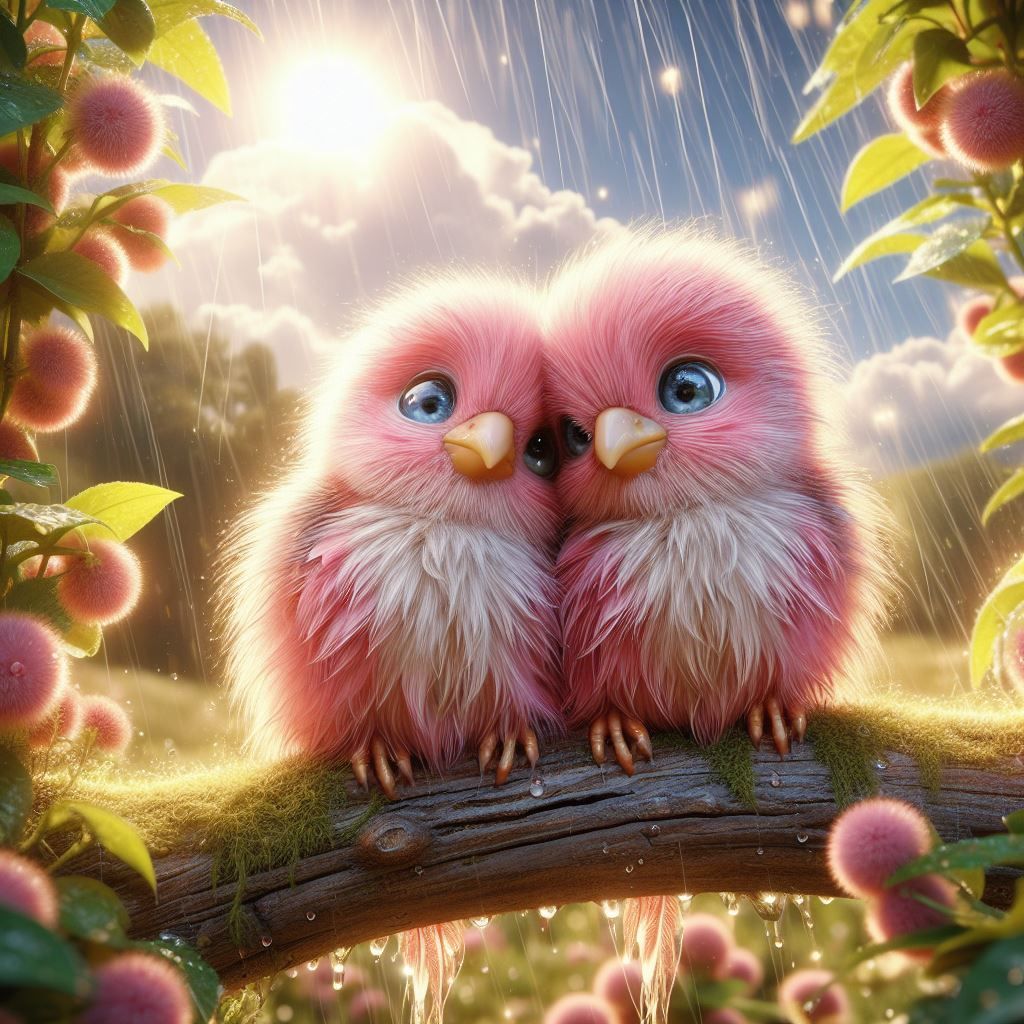 Pink birds in love