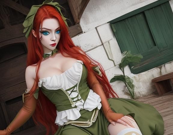 cute iris costume and makeup oily green eyes red hair huge
