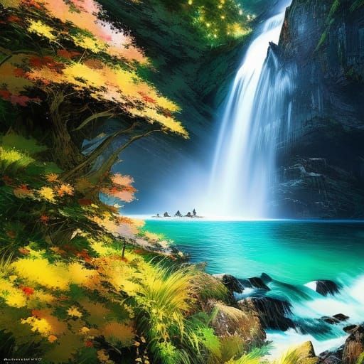 Forest waterfall   by @cheesepuff 