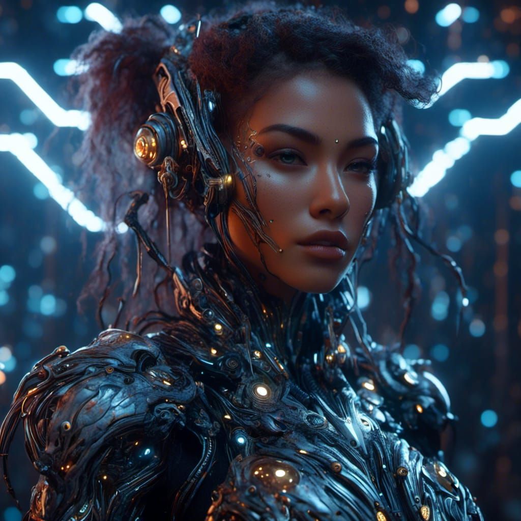 (cyborg portrait:1.5) detailed matte painting, deep color, fantastical, intricate detail, splash screen, complementary colors, fantasy conce...