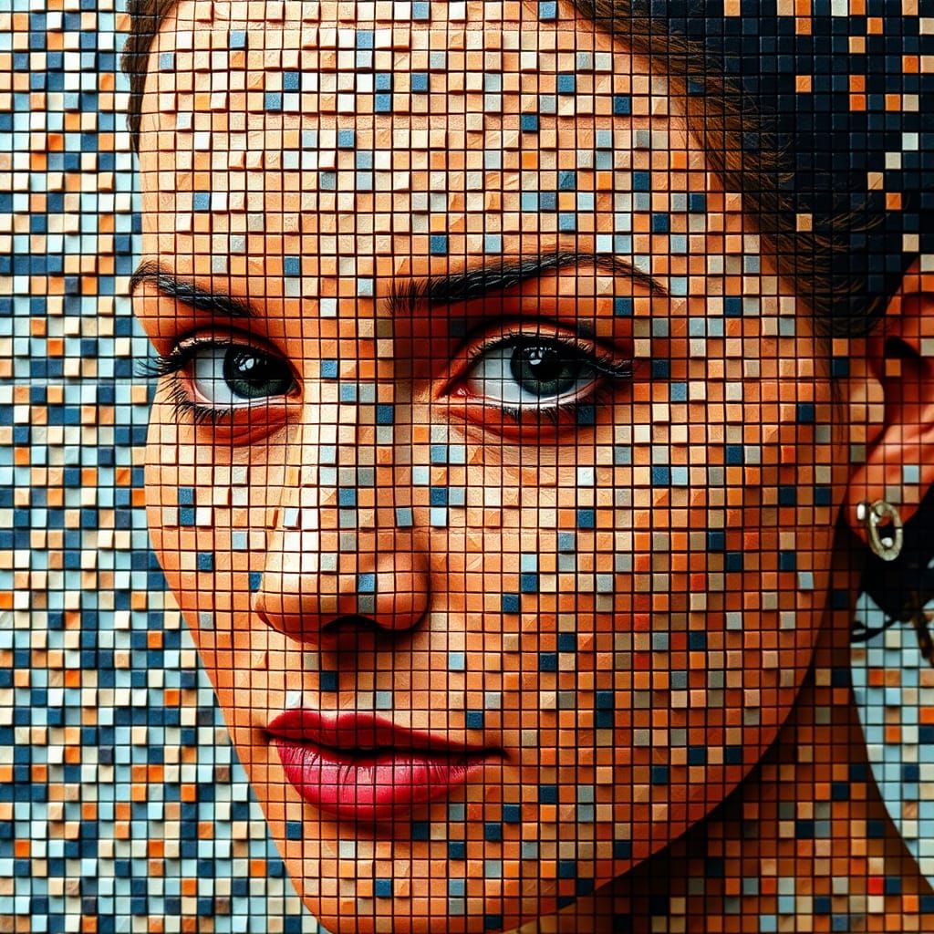 A very detailed  mozzach of a woman. All the mozzach pieces need of be squares and they need to be small ...  by @little ladybug