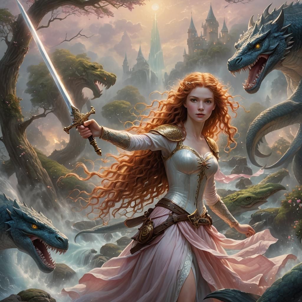 Fairy Battles Leviathan in Magical Fantasy Setting