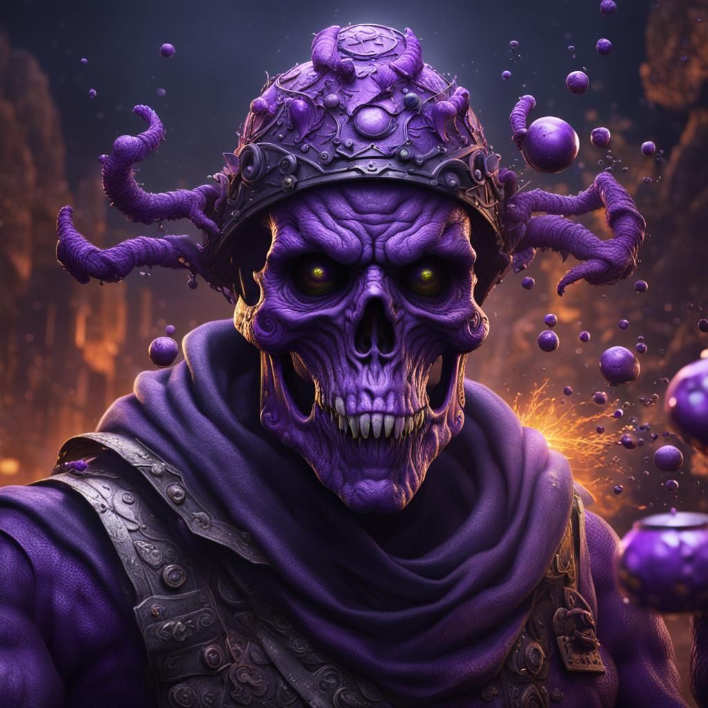 poison man with chimical products, his head is purple