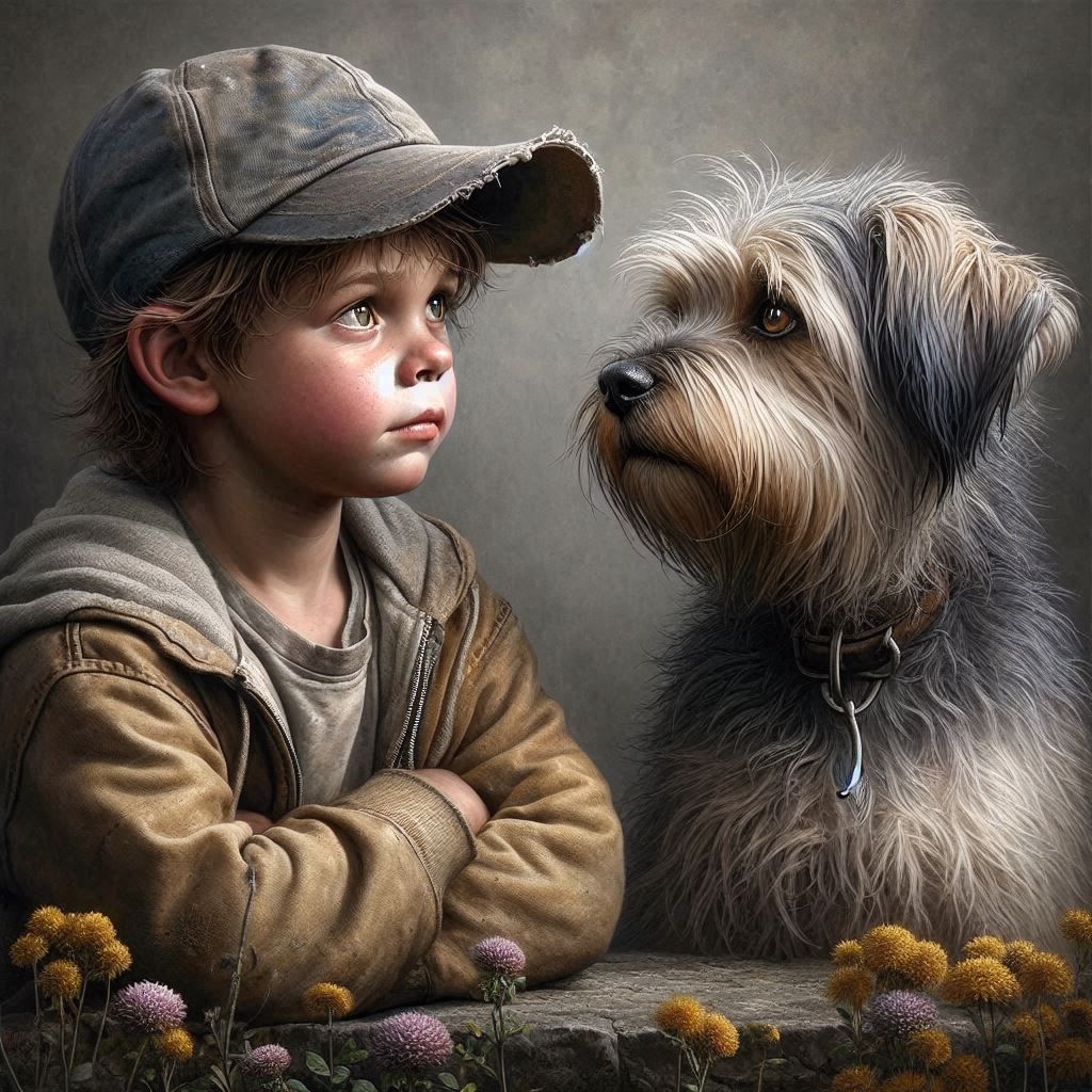 The Dog says: Hey buddy, what's up?