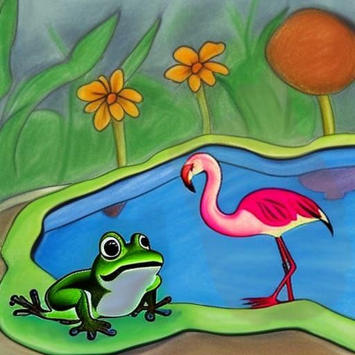 Frog and flamingo in v1.5 stable diffuse ) AI Generated Artwork
