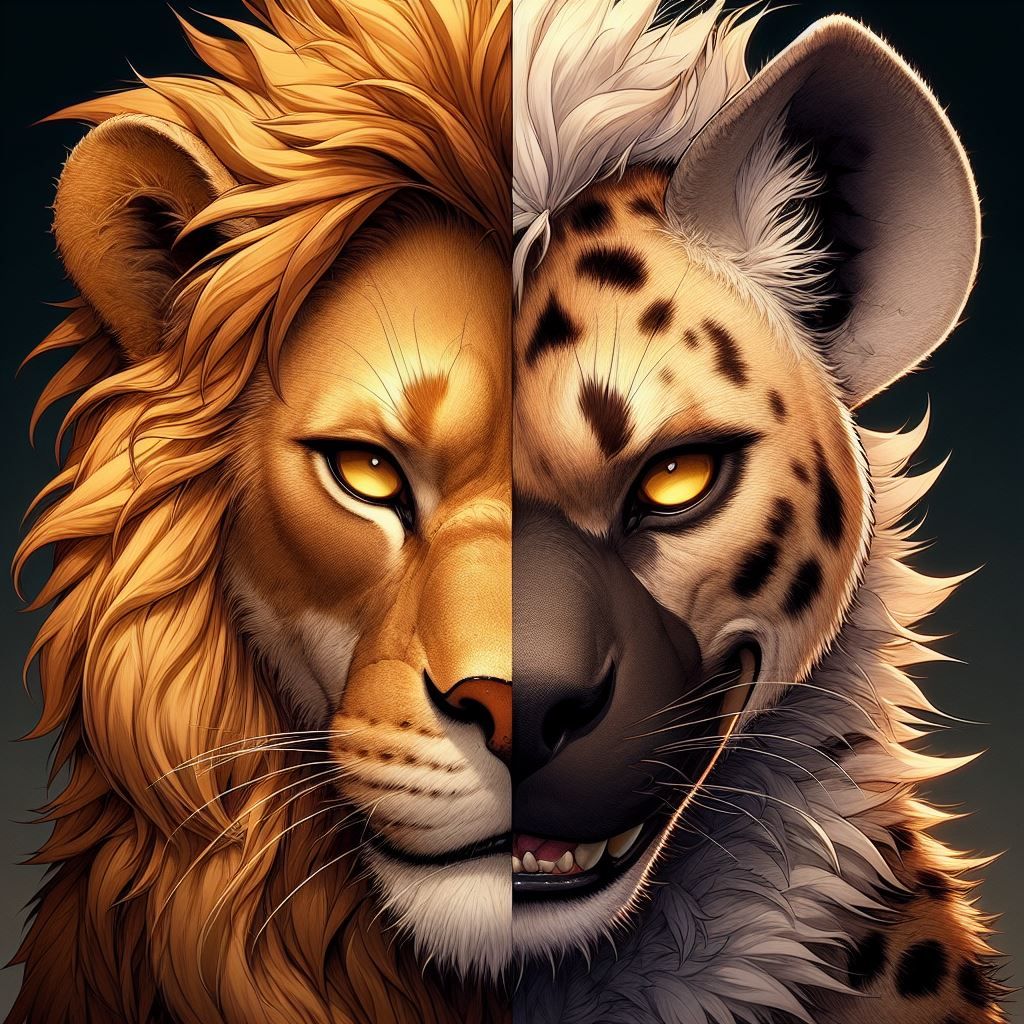 Split Image Lion/Hyena