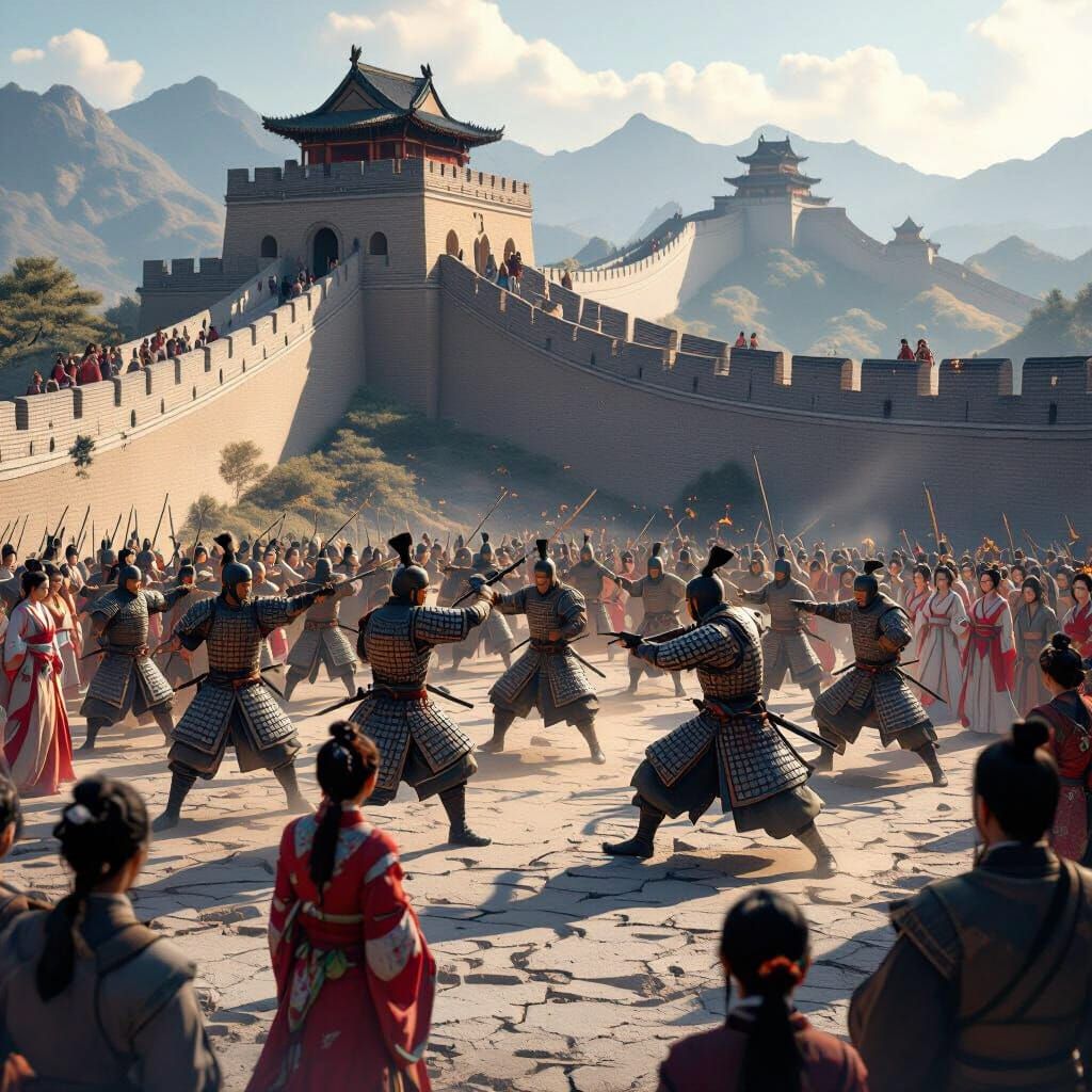 Epic Great Wall Battle: Qin Warriors vs. Ninja Samurai