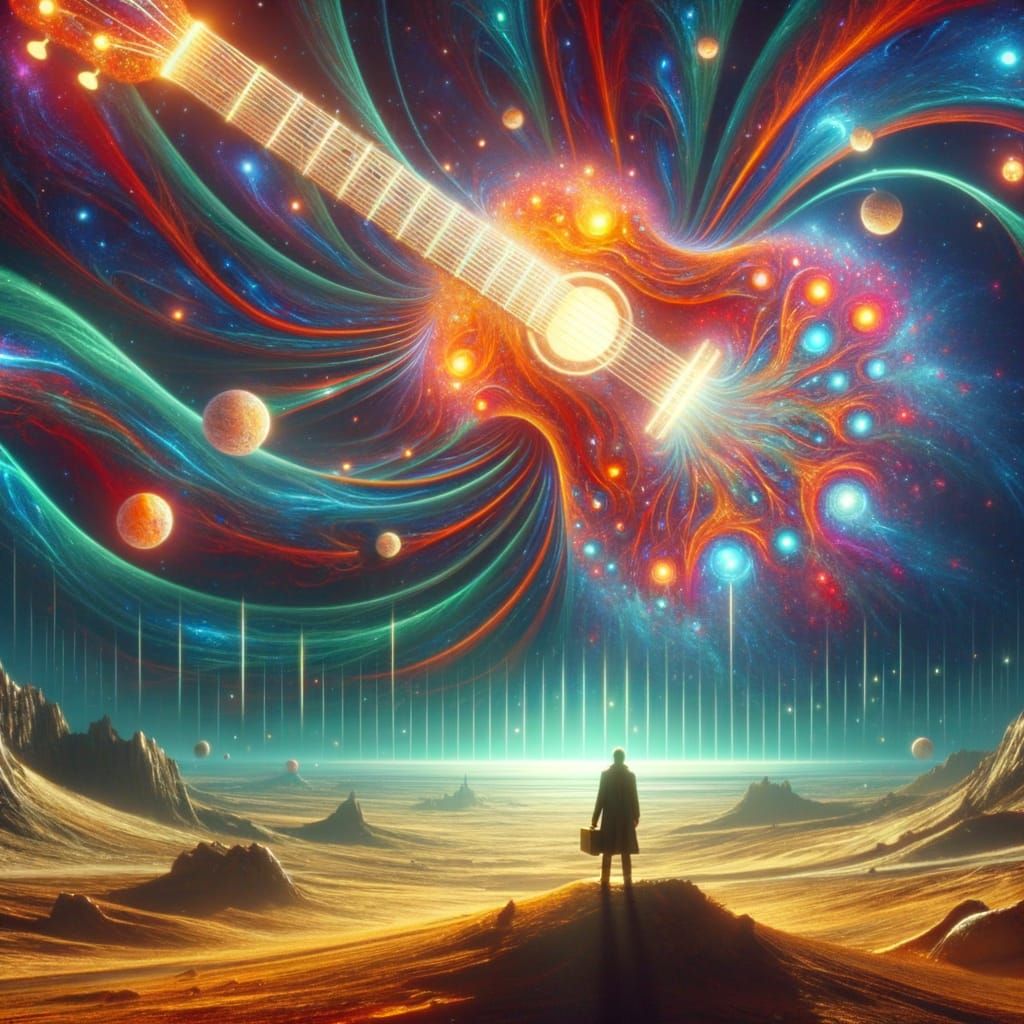 Cosmic Guitar on Alien Planet in Surreal Style
