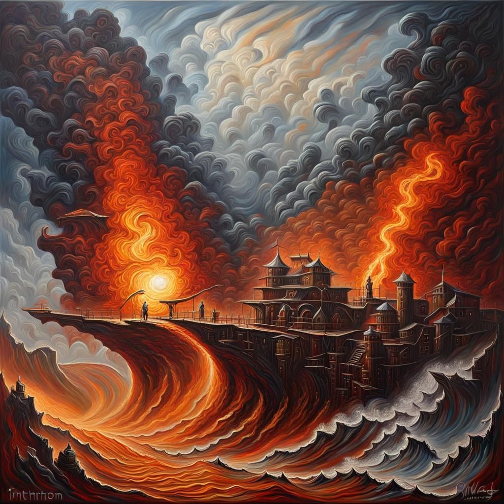 Apocalyptic Oil Painting with Intense Emotion