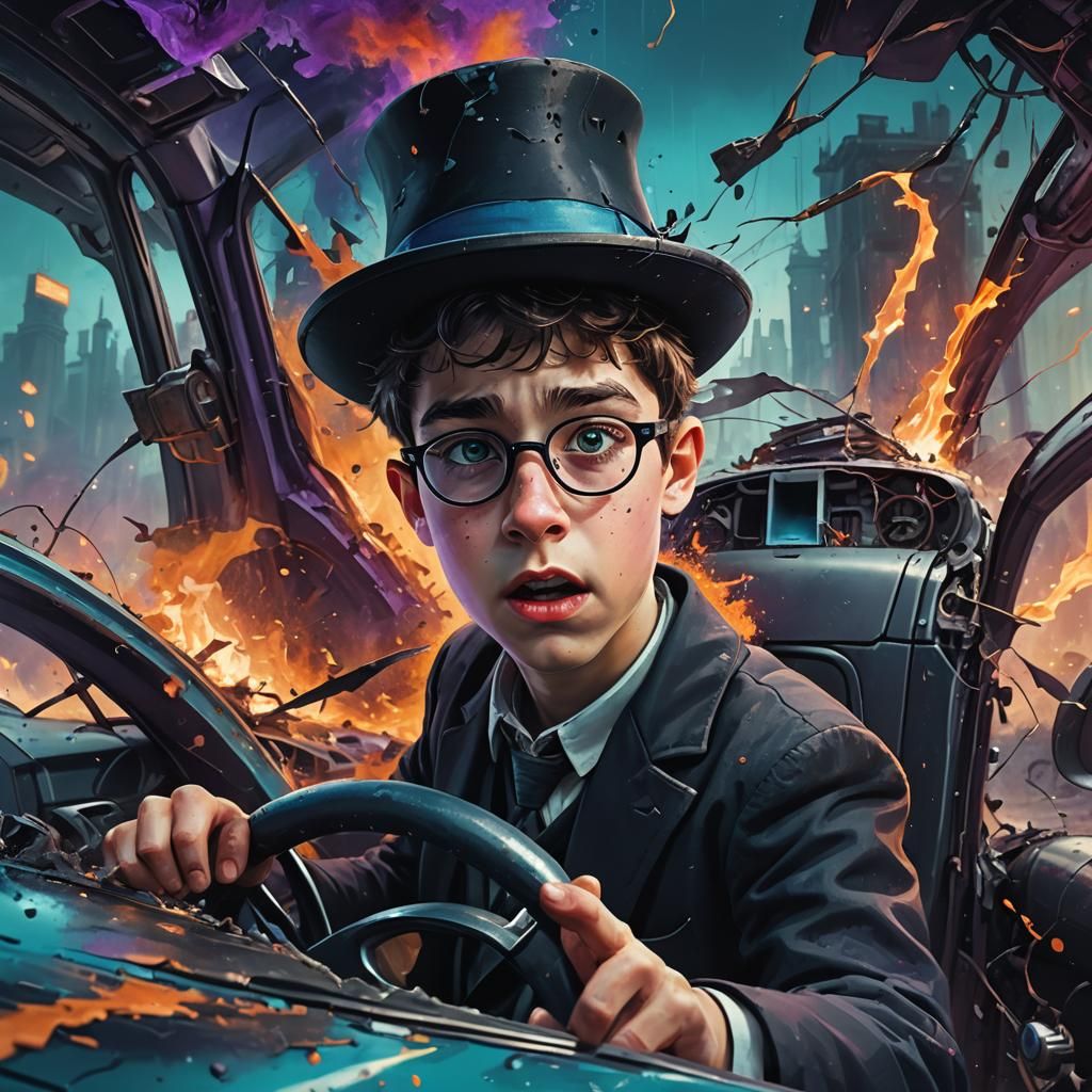 Orthodox Boy in Tesla Crash: Surreal Art