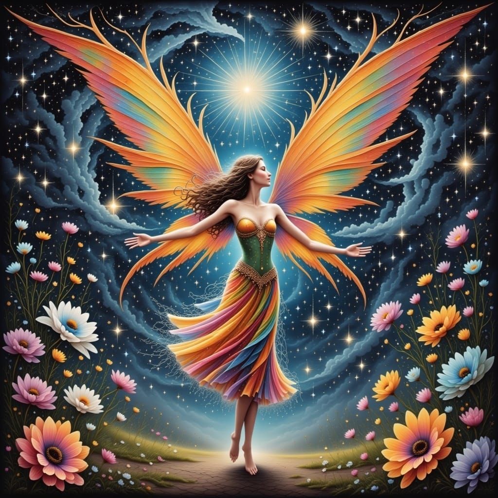 Fairy blossom woman shakes the foundation of space and time  
