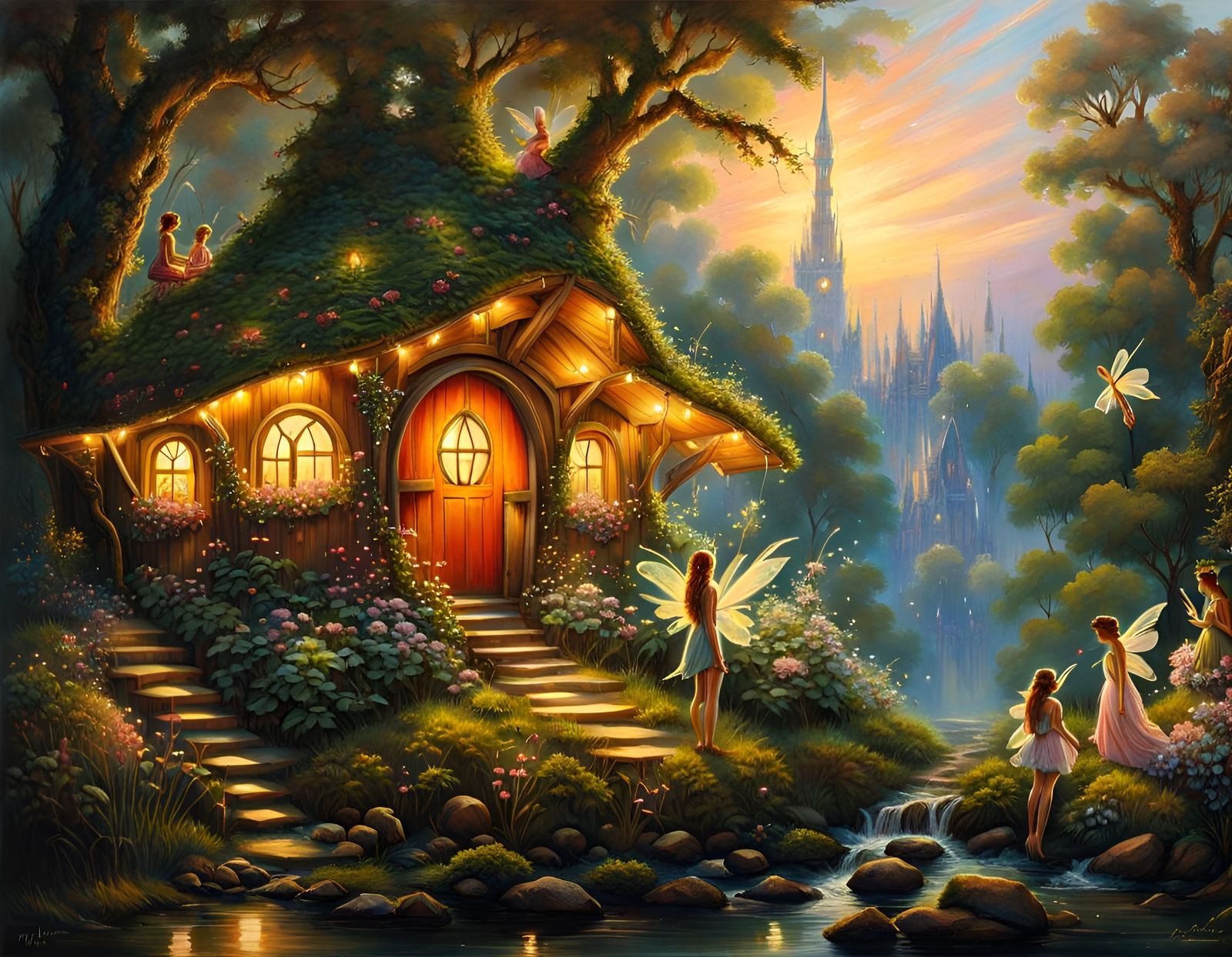 A quaint Little fairy village Hobbit huts, lights on trees and ...