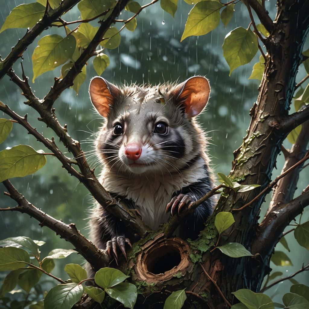 possum in the rain - AI Generated Artwork - NightCafe Creator