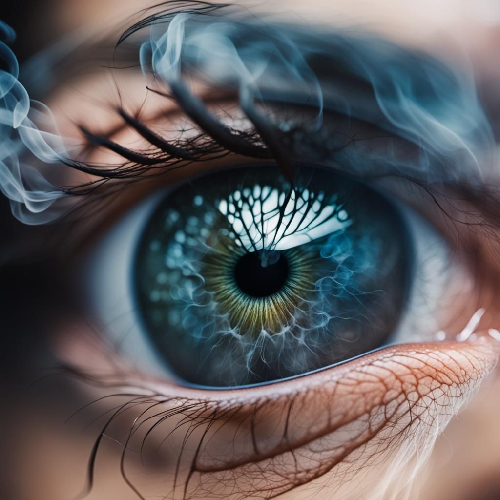 Macro shot of smoke coming from the eyes