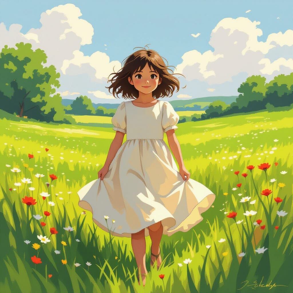 Girl in Meadow: Miyazaki, Monet, Stalenhag Fusion