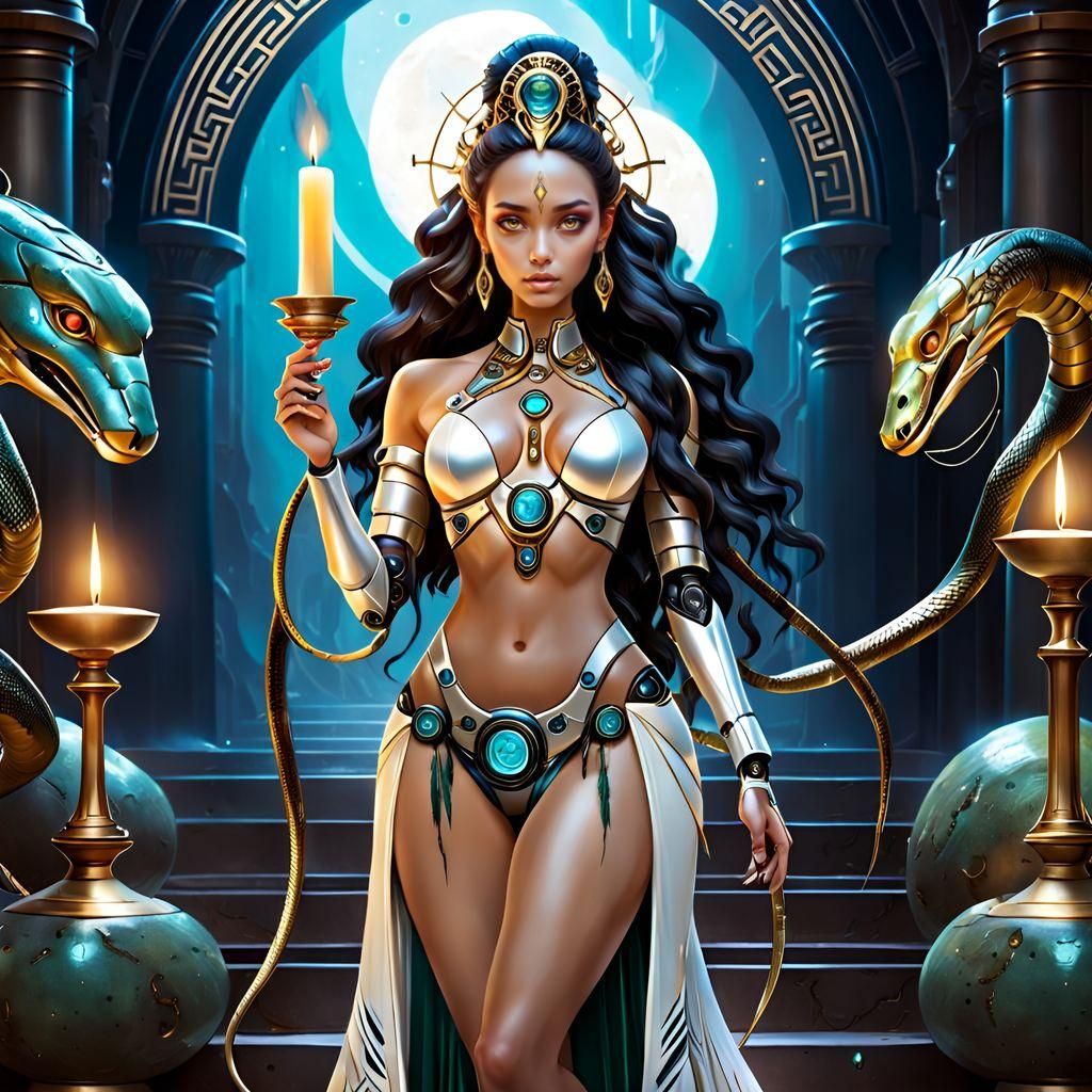 exotic, sensual, gorgeous, high fashion robot, High Priestes...