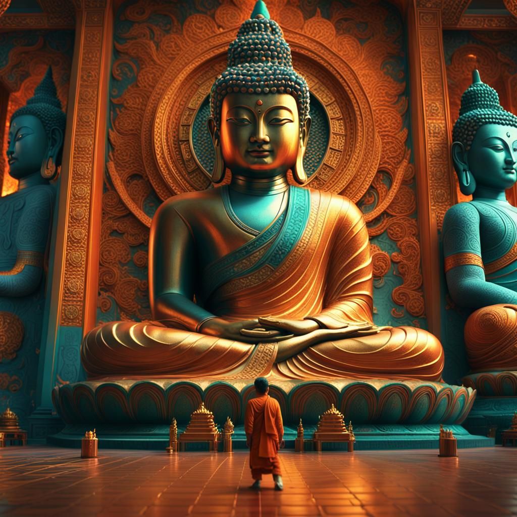 Subhuti's Vision: Meeting Buddhas, Digital Matte Painting