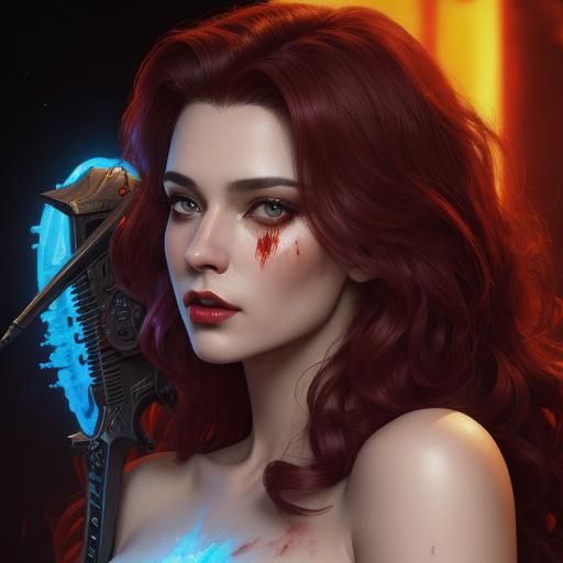 a painting of a woman with red hair, a pop art painting, ins...