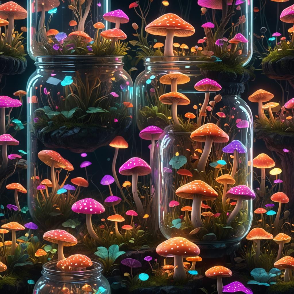 Mushroom garden on a jar