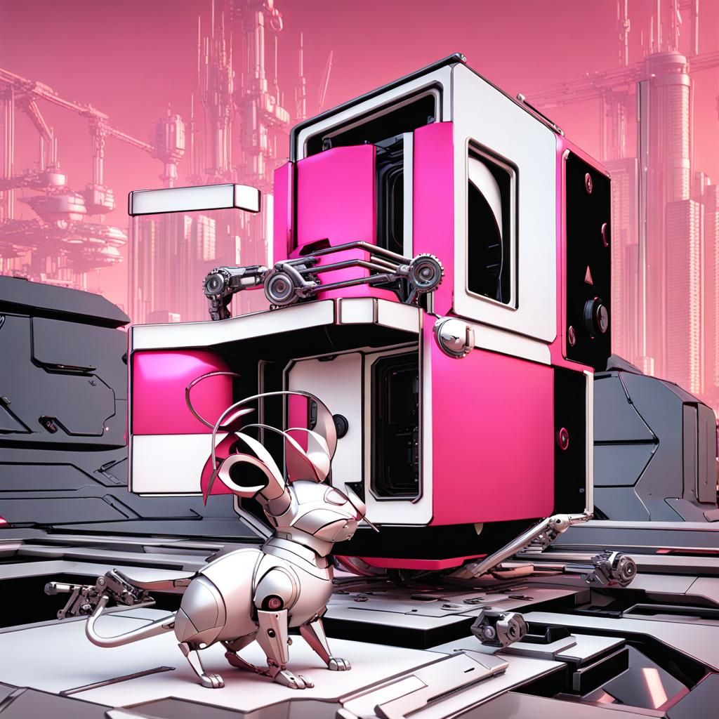 anthropomorphic mouse android( intricate mech details, groun...